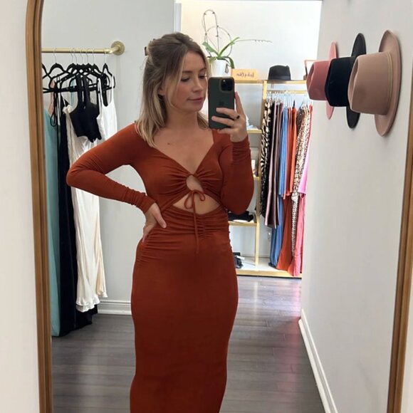 New with tags - Minkpink Azra Fitted Midi Ginger Dress Size Xsmall & XLarge - Picture 5 of 7